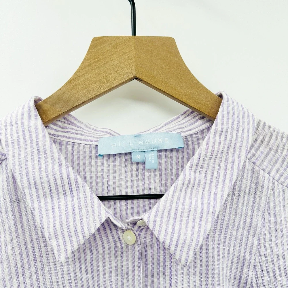 Hill House Laura Dress Linen Stripe Shirt Dress in Lilac‎ Size Medium - Picture 9 of 11